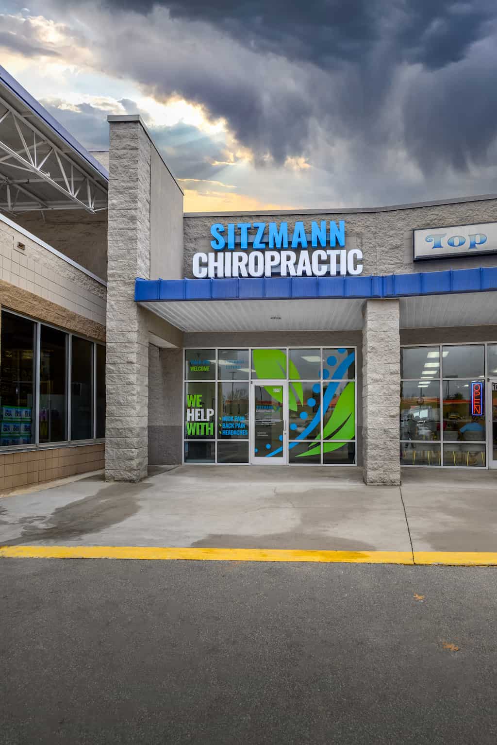 Chiropractic clinic exterior cloudy day